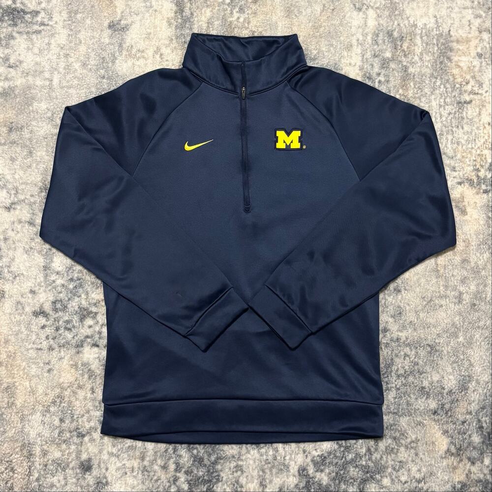 Nike Mens Small Michigan Wolverines Quarter Zip Pullover Jacket Navy Blue